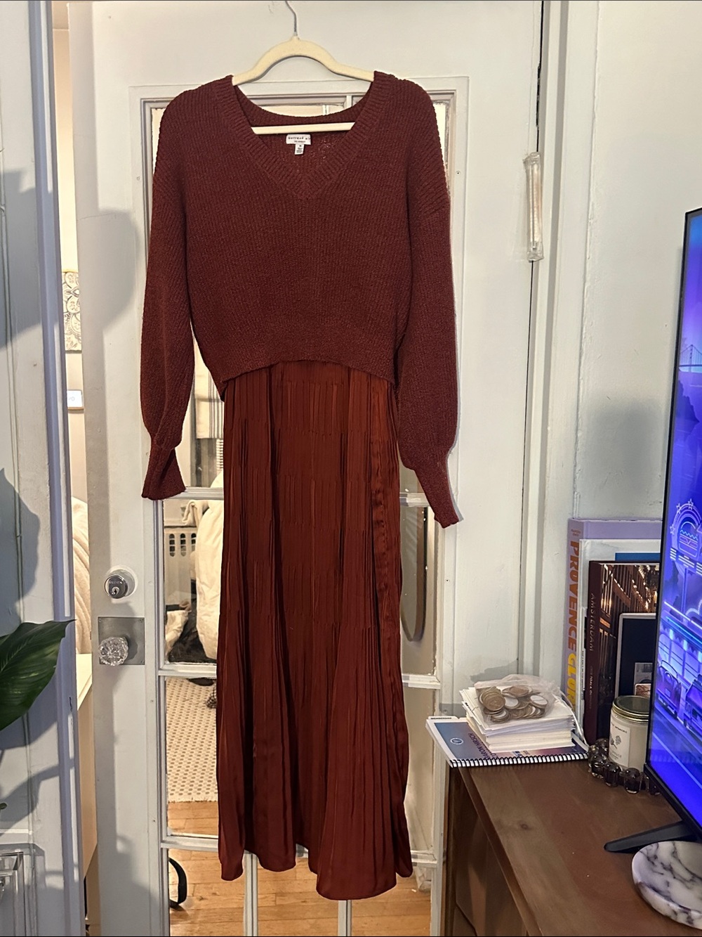 Current Air Women’s Rust Knit & Satin Maxi Dress